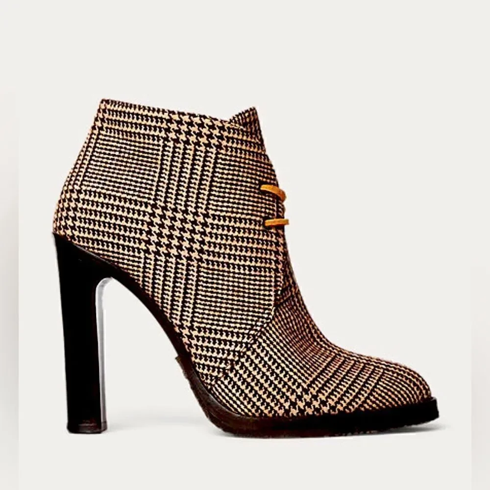 Ralph Lauren Fall 2021 Brown Glen Plaid Wool Flannel Jaylen Bootie
